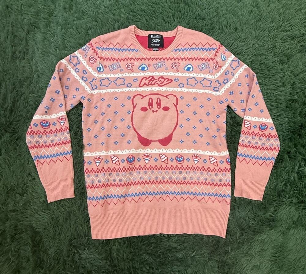 BoxLunch Kirby Fair Isle Holiday Sweater Women's Pink Knit Crew Neck Size L